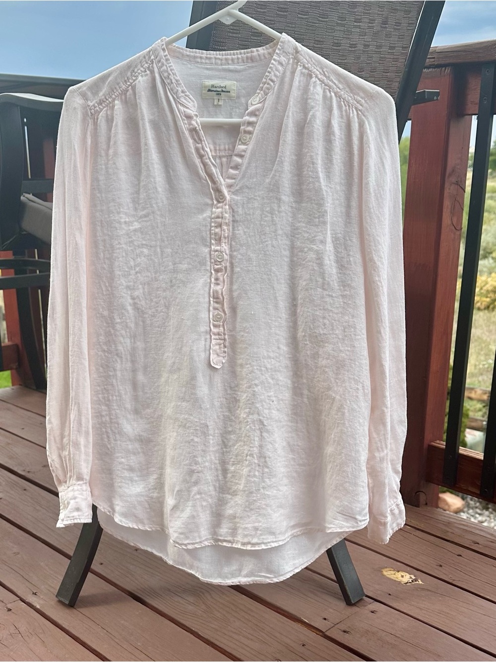 Hartford Peach Linen Woven V-Neck Long Sleeve Button Blouse/Tunic Women’s 0